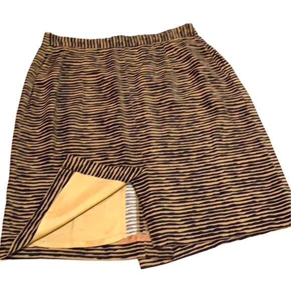 Rena Rowan for Saville faux wrap skirt elegant navy blue & tan knee length sz 10 - Picture 7 of 7